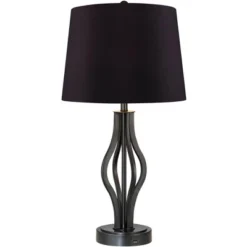 360 Lighting Heather Modern Industrial Table Lamps 25 3/4" High Set Of 2 Dark Iron With USB Charging Port Black Faux Silk Drum Shade For Bedroom Desk -Adesso Shop GUEST fd897293 983d 4176 ae20 94cefa4789d0
