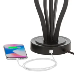 360 Lighting Heather Modern Industrial Table Lamps 25 3/4" High Set Of 2 Dark Iron With USB Charging Port Burlap Drum Shade For Bedroom House Desk -Adesso Shop GUEST fe328cf8 a988 436d a7b4 ebb582dcc574