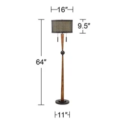 Franklin Iron Works Modern Mid Century Farmhouse Rustic Floor Lamp 64" Tall Bronze Cherry Wood Metal Cream Double Drum Shade For Living Room Reading -Adesso Shop GUEST fefb1d8f d917 40ce b288 a528ff2beb21